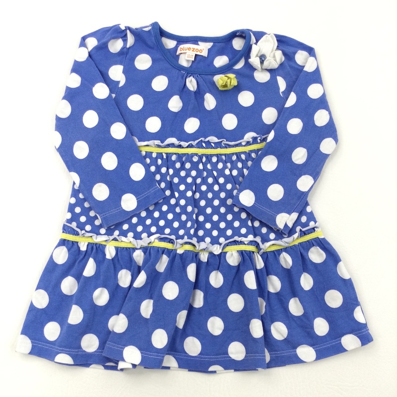 Spotty Blue & White Long Sleeve Dress - Girls 12-18 Months