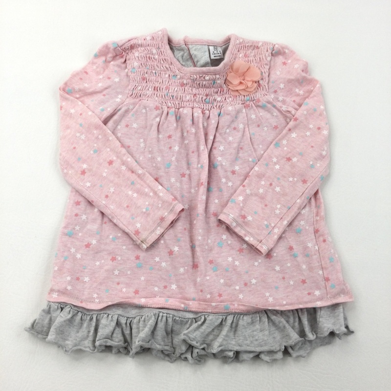 Stars Pink & Grey Long Sleeve Top - Girls 12-18 Months