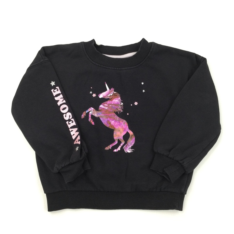 Unicorn Black Sweatshirt - Girls 5 Years
