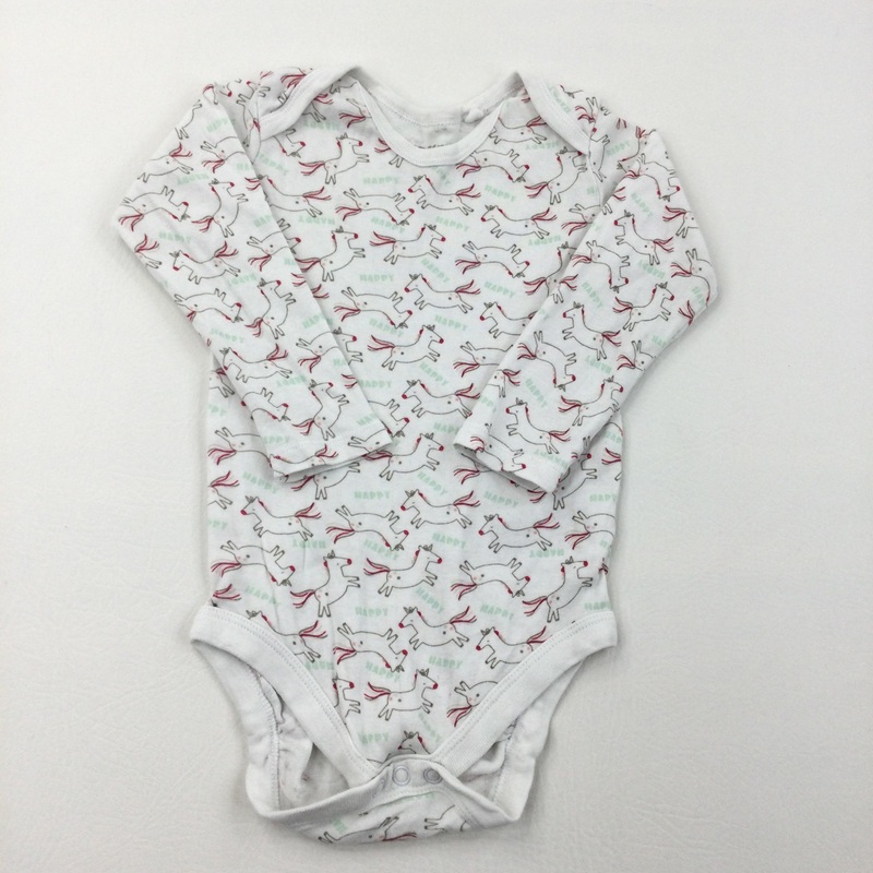 Unicorns White Long Sleeve Bodysuit - Girls 12-24 Months