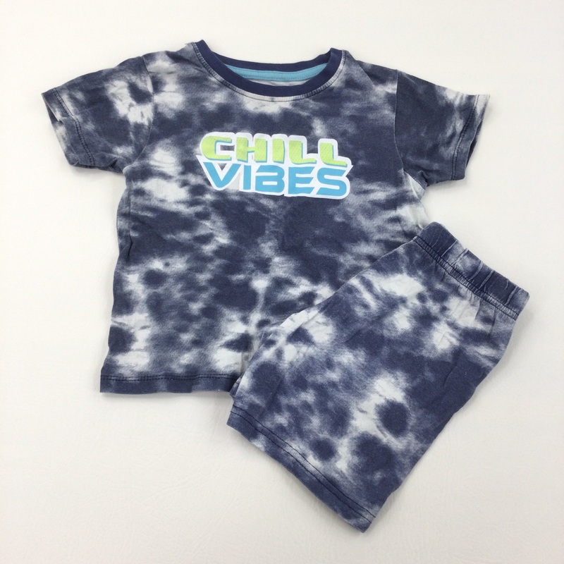 'Chill Vibes' Blue & White Short Pyjamas - Boys 3-4 Years