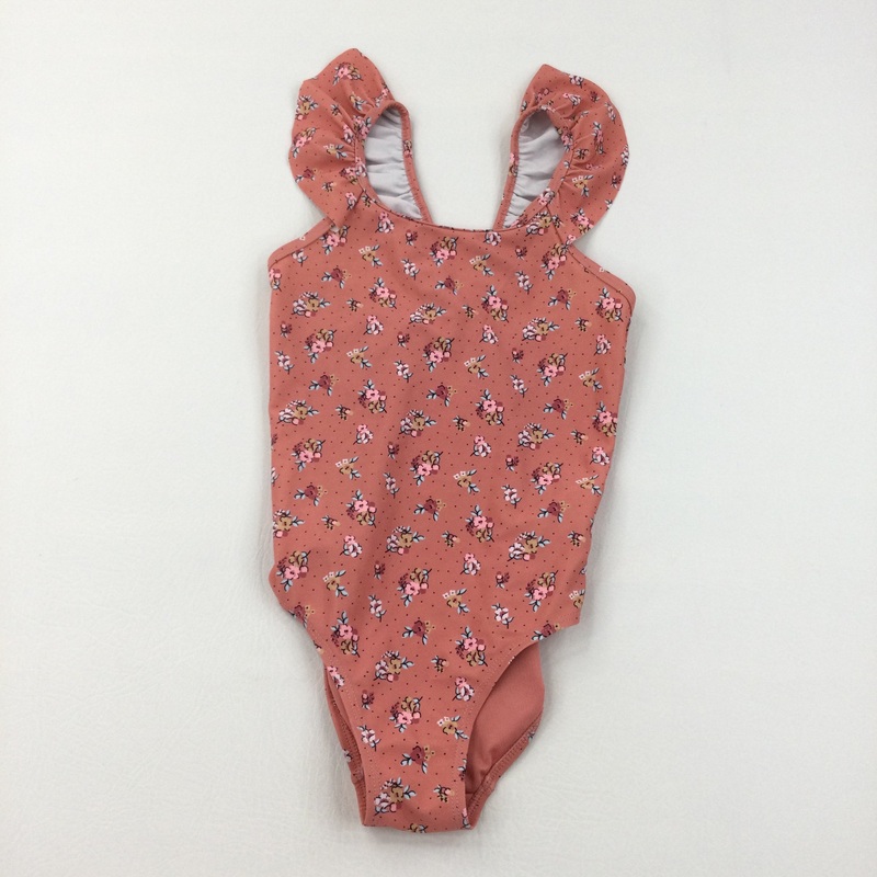 Flowers Orange Swimming Costume - Girls 6 Years