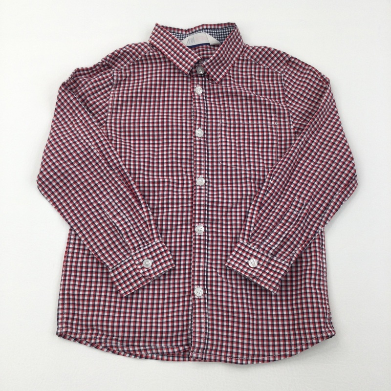 Red, Black & White Check Long Sleeve Shirt - Boys 5-6 Years