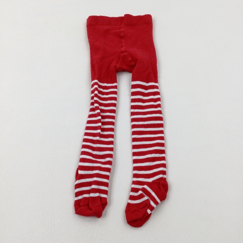 Red Striped Knitted Tights - Girls 12-18 Months