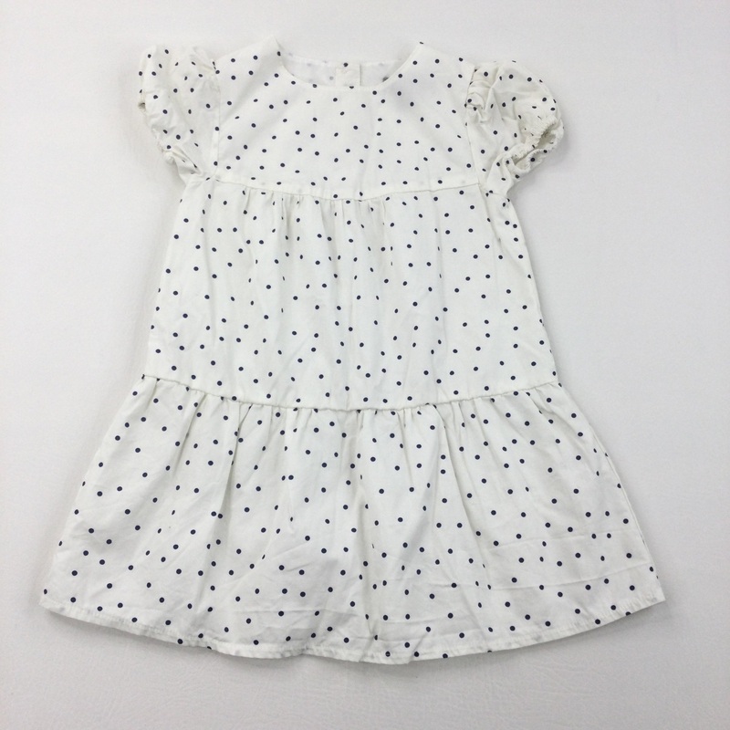 Spotty Cream & Navy Short Sleeve Dress - Girls 2-3 Years