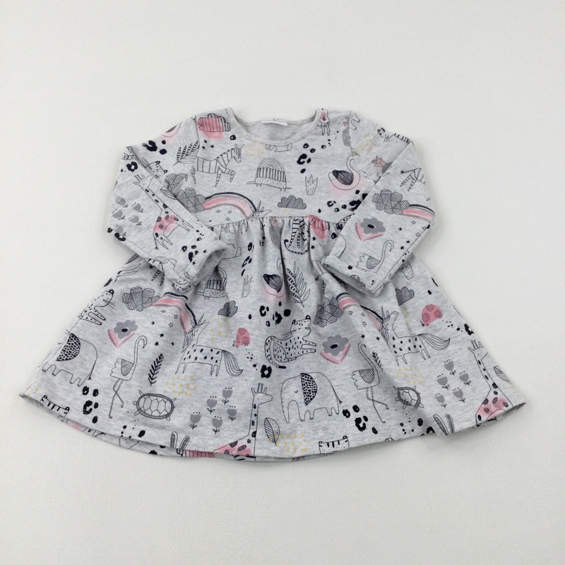 Wild Animals & Rainbows Grey Dress - Girls 18-24 Months