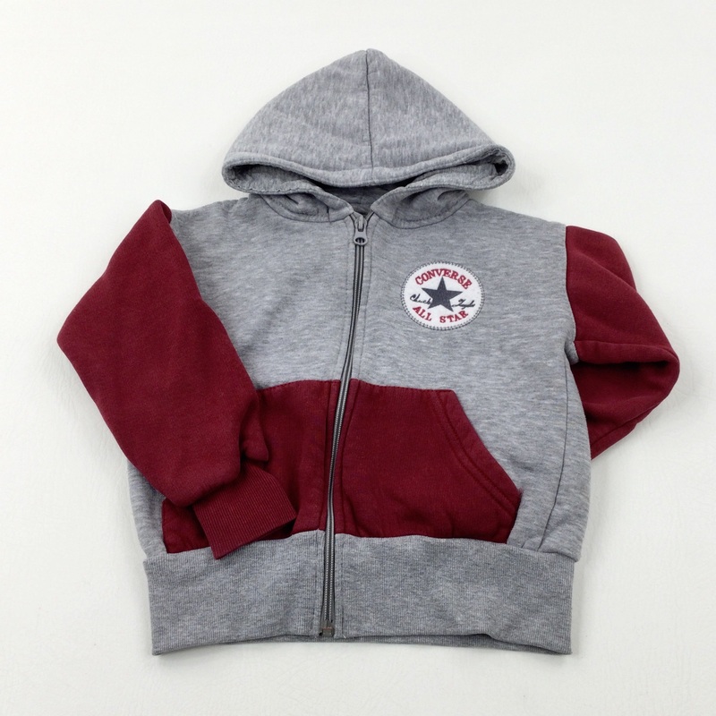 'All Star' Appliqued Motif Grey & Burgundy Zip Through Hoodie - Boys 3-4 Years