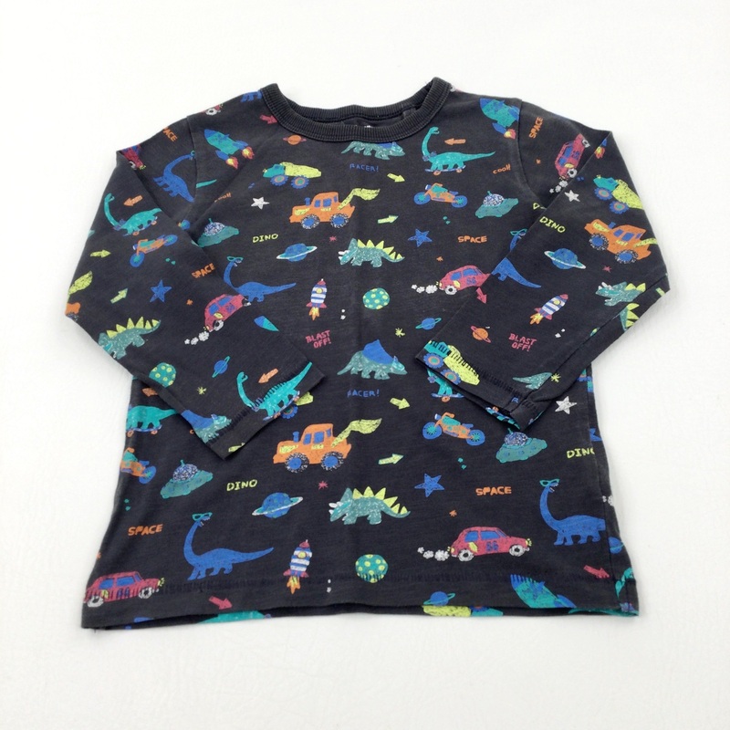 'Blast Off!' Rockets & Dinosaurs Charcoal Grey Long Sleeve Top - Boys 2-3 Years