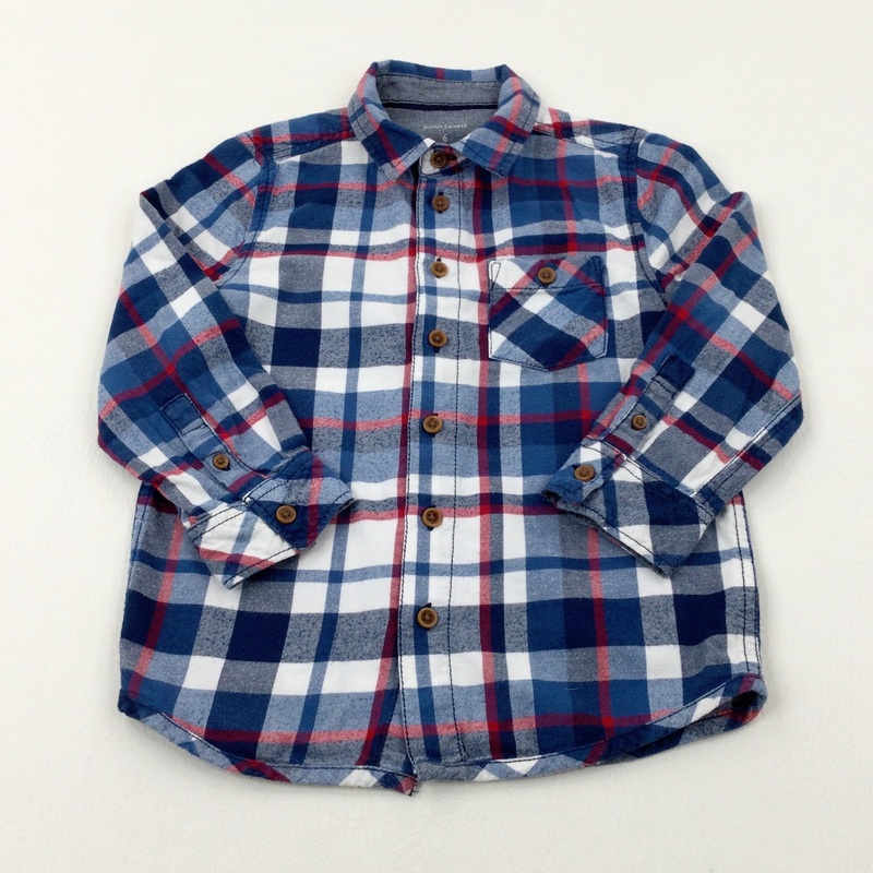Navy & White Checked Long Sleeve Shirt - Boys 5-6 Years
