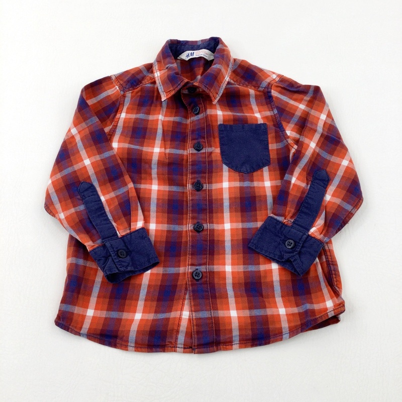Orange & Navy Checked Long Sleeve Shirt - Boys 2-3 Years