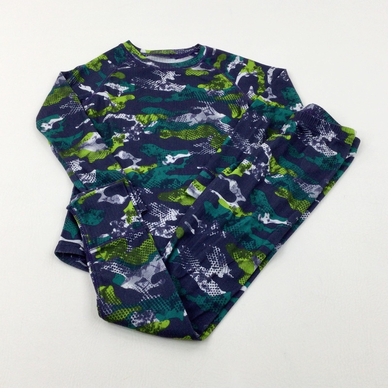 Patterned Blue & Green Long Sleeve Base Layer & Leggings Set - Boys 5-6 Years