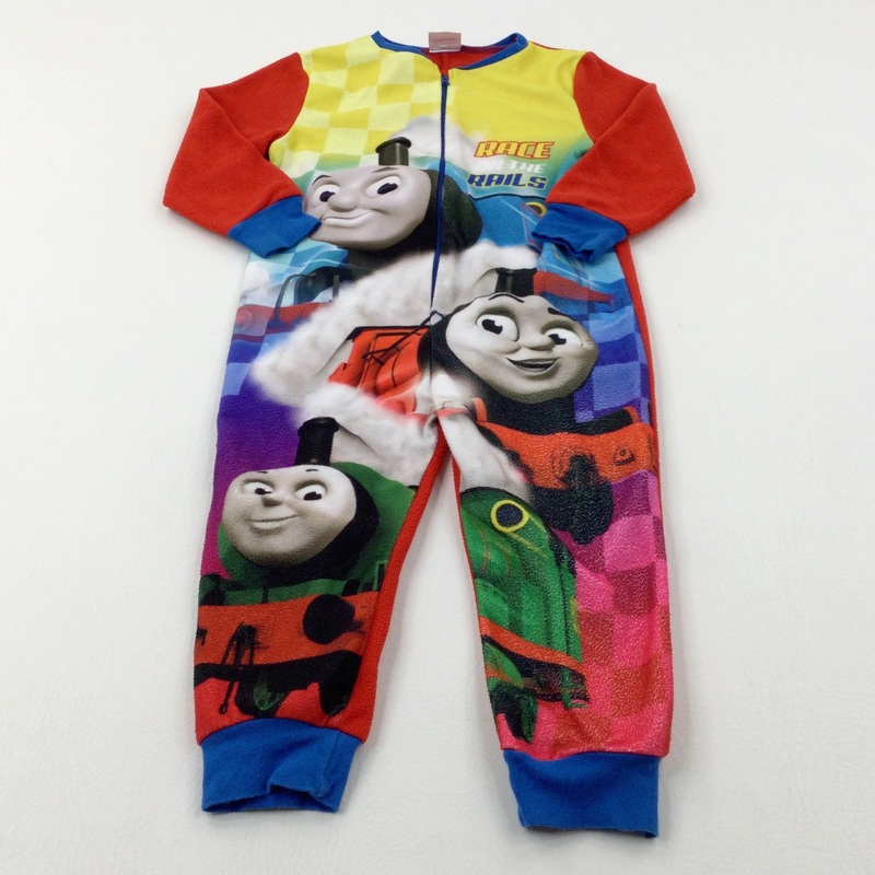 'Race On The Rails' Thomas The Tank Engine Colourful Fleece Onesie - Boys 3-4 Years