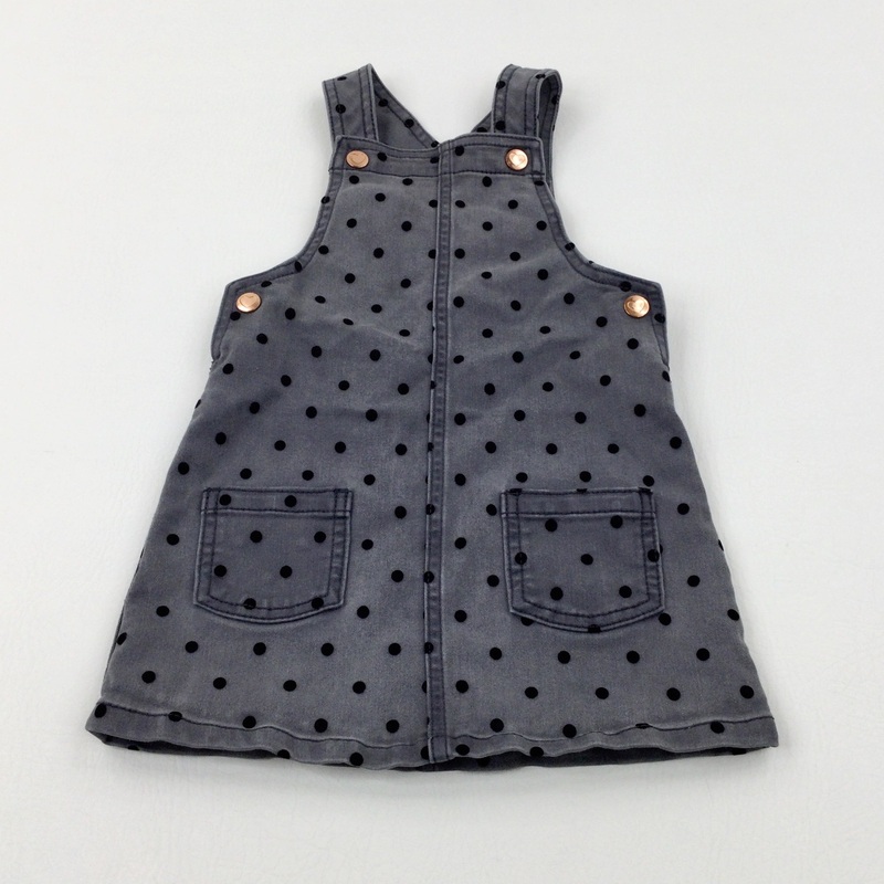 Spotty Grey Denim Dungaree Dress - Girls 2-3 Years