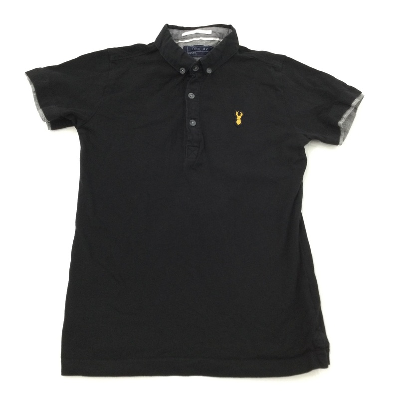 Stag Motif Black Short Sleeve Polo Shirt - Boys 7 Years