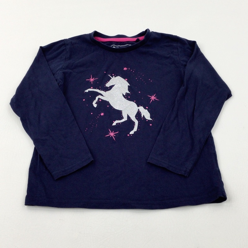 Unicorn Sparkly Navy Long Sleeve Top - Girls 5-6 Years
