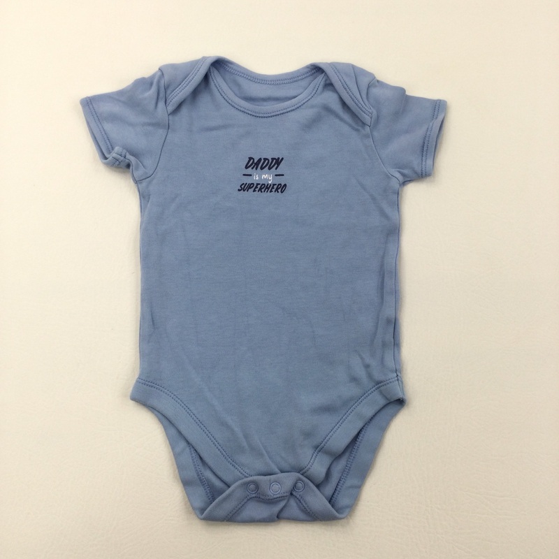 'Daddy Is My Superhero' Blue Short Sleeve Bodysuit - Boys 12-18 Months