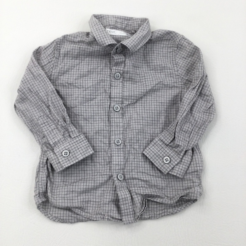 Grey, White & Burgundy Check Long Sleeve Shirt - Boys 9-12 Months