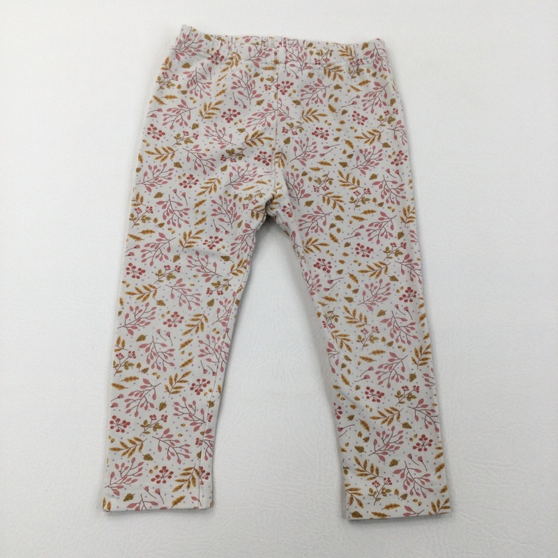 Leaves Pink & Yellow Leggings - Girls 18-24 Months