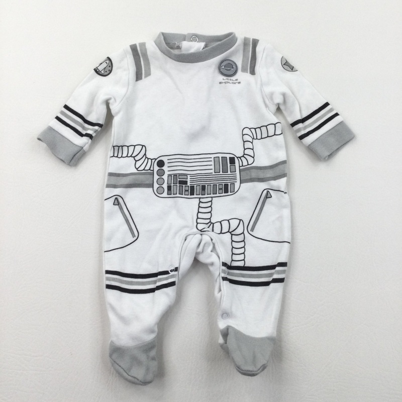 'Little Explorer' Space Man White & Grey Babygrow - Boys Newborn