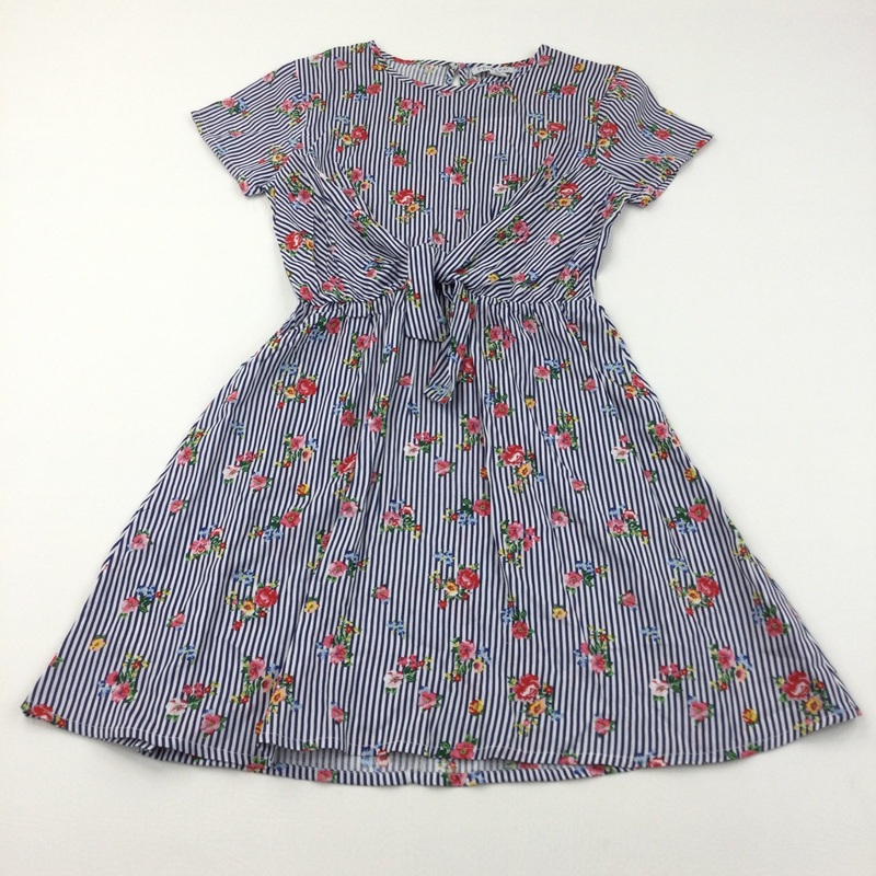 **NEW** Flowers Navy & White Stripe Dress - Girls 11-12 Years