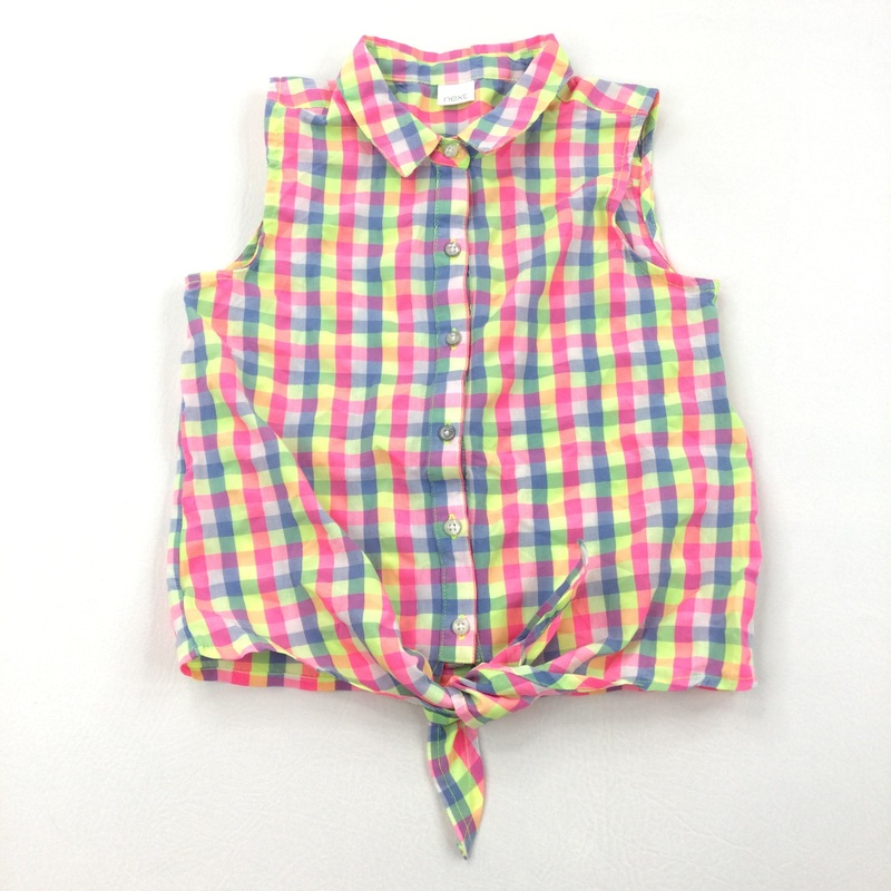 Pink, Yellow & Blue Check Sleeveless Shirt - Girls 9 Years