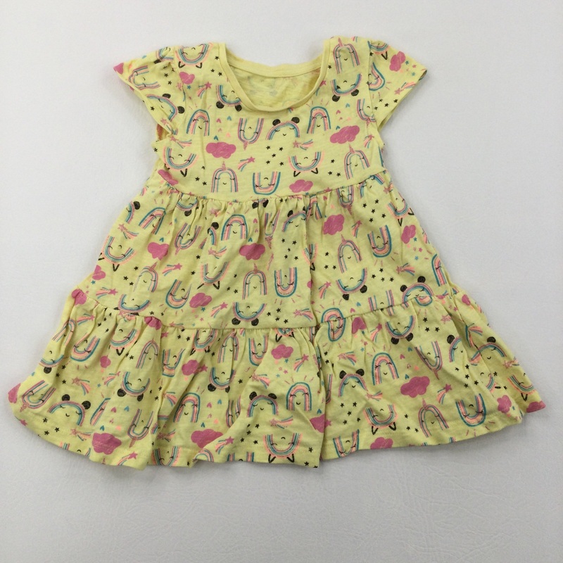 Rainbow Yellow Short Sleeve Dress - Girls 9-12 Months