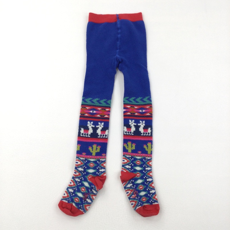 Red, Blue & Green Pattern Tights - Girls 2-3 Years