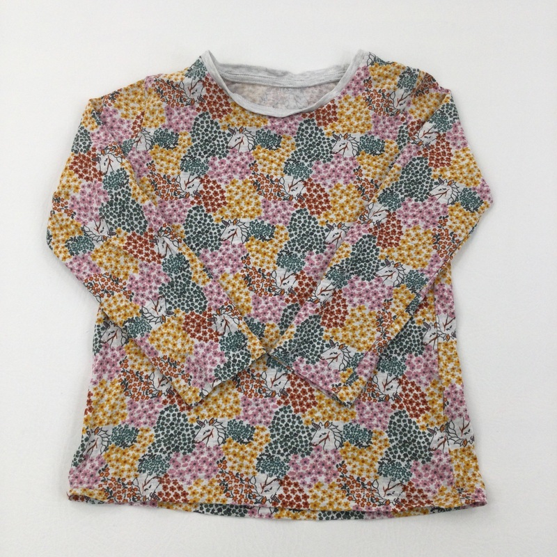Unicorns & Flowers Grey Long Sleeve Top - Girls 3-4 Years