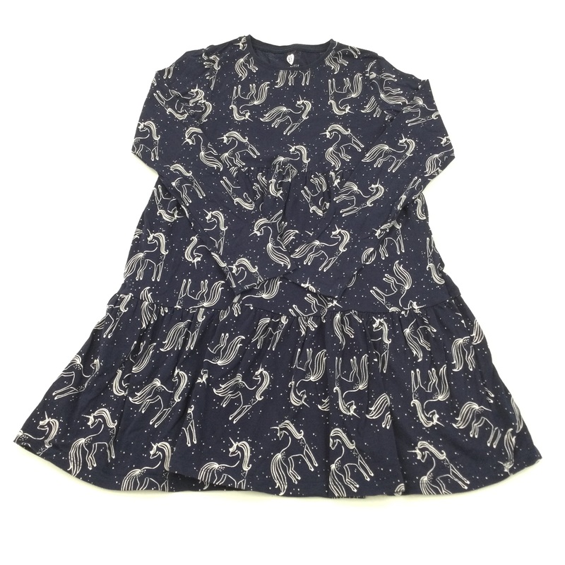 Unicorns Navy Long Sleeve Dress - Girls 10-11 Years