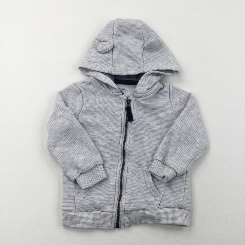 White & Grey Zip Up Hoodie - Boys 9-12 Months
