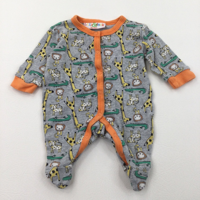 Wild Animals Grey & Orange Babygrow - Boys Newborn