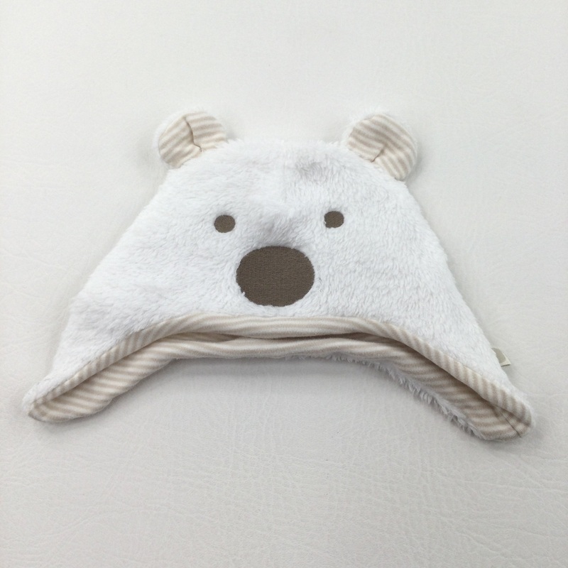 Bear Face White & Beige Fleece Hat - Boys/Girls 3-6 Months