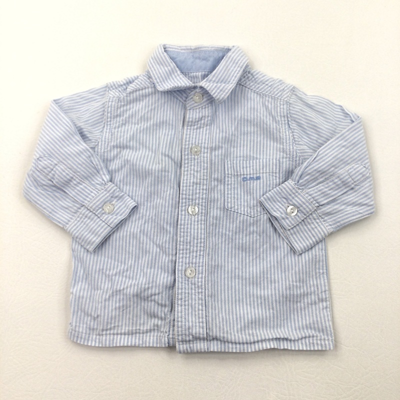 Blue & White Striped Cotton Shirt - Boys 3-6 Months