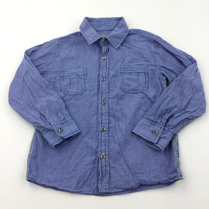 Blue & White Striped Cotton Shirt - Boys 6-7 Years