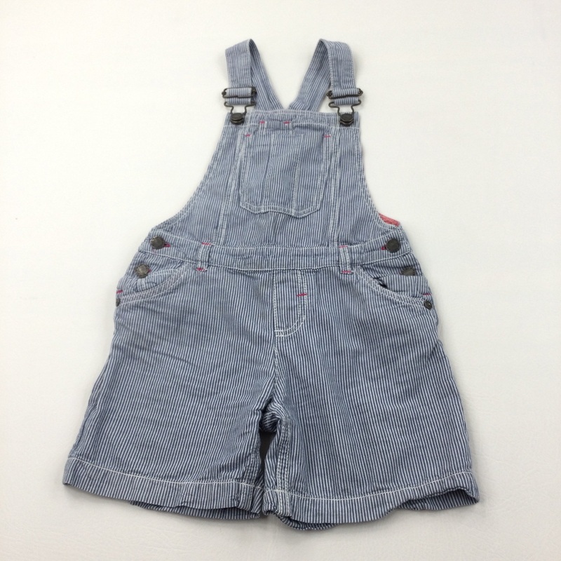 Blue & White Striped Short Cotton Dungarees - Girls 8-9 Years