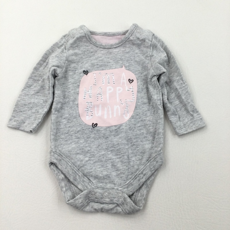 'I'm A Happy Bunny' Pink & Grey Long Sleeve Bodysuit - Girls Newborn