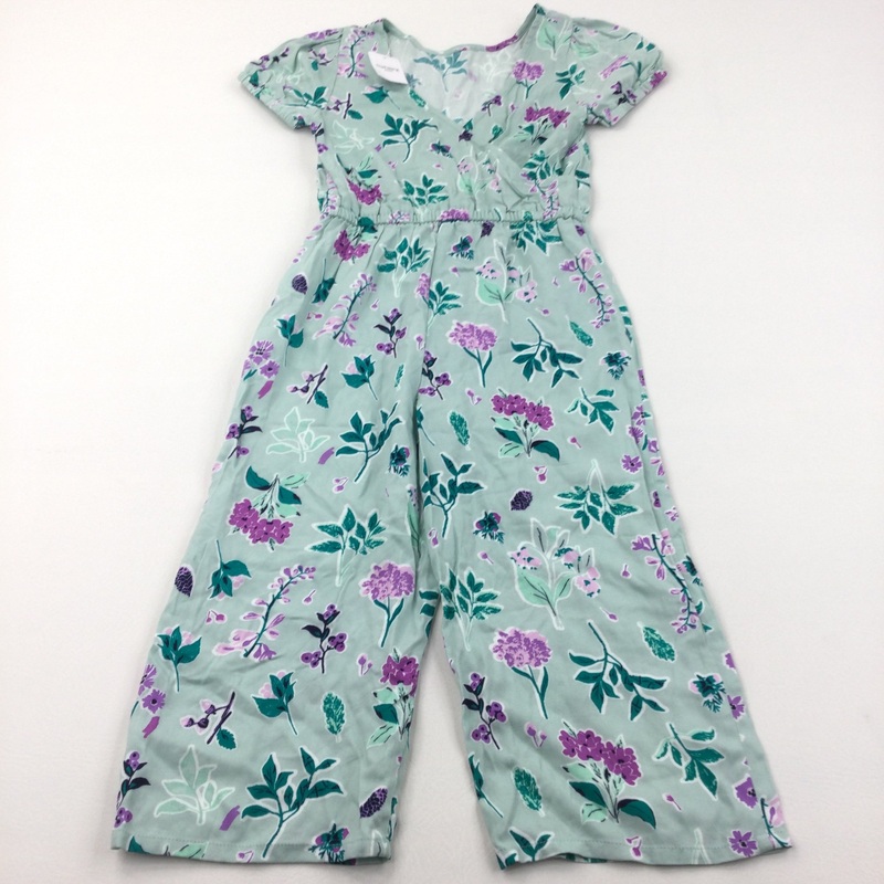 **NEW** Flowers Mint Green & Purple Jersey Jumpsuit - Girls 6-7 Years