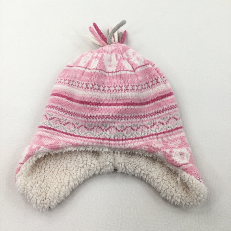 Pink Fleece Lined Knitted Hat - Girls 0-6 Months