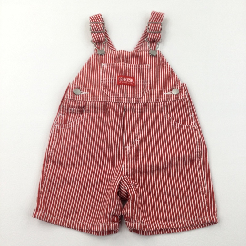 Red & White Striped Cotton Twill Wide Leg Short Dungarees - Girls/Boys 6-9 Months