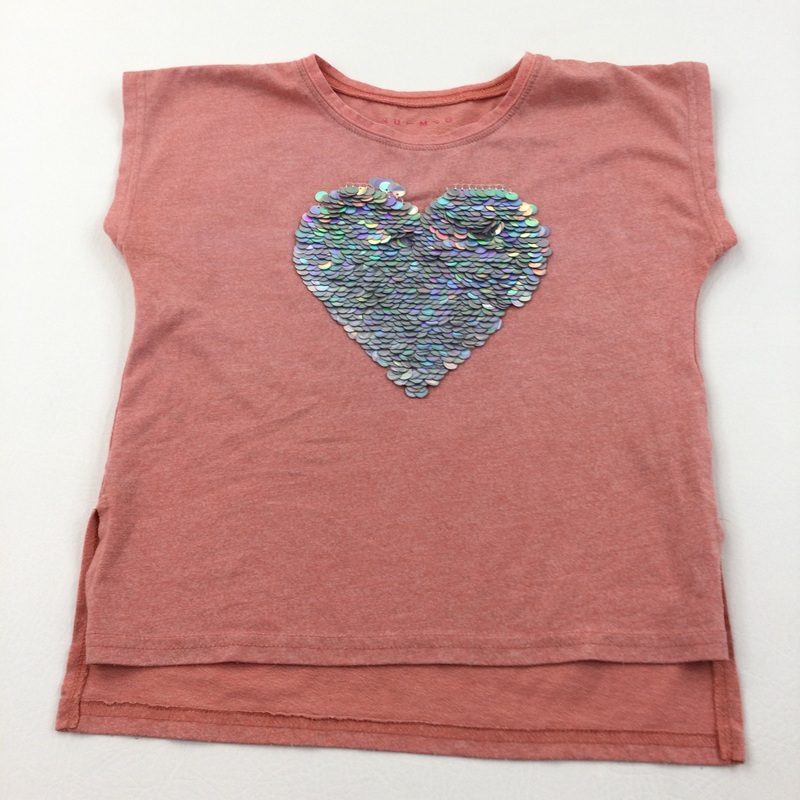 Sequins Hearts Peach T-Shirt - Girls 6-7 Years