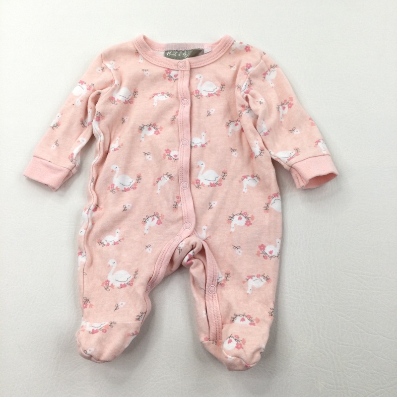 Swans & Flowers Peach Babygrow - Girls Newborn