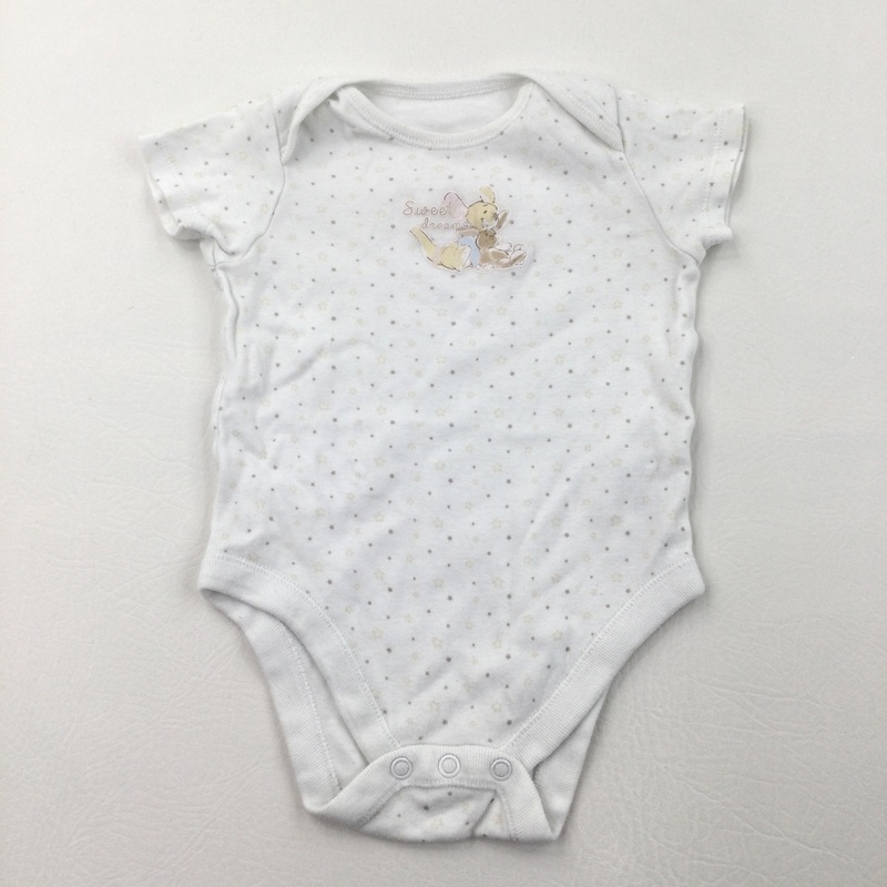 'Sweet Dreams' Baby Roo White Short Sleeve Bodysuit - Girls/Boys 6-9 Months
