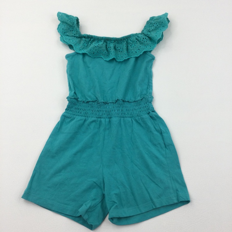 Teal Jersey Playsuit with Broderie Neckline - Girls 5-6 Years