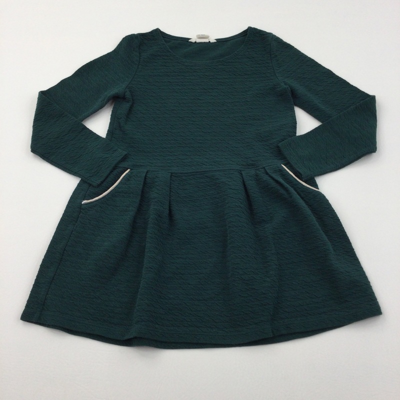 Textured Dark Green Dress - Girls 6-8 Years