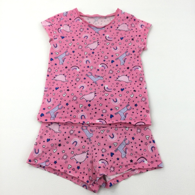 Unicorns & Rainbows Pink Short Pyjamas - Girls 5-6 Years