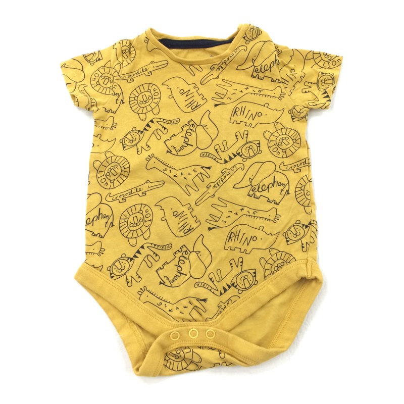 Wild Animals Mustard Yellow Short Sleeve Bodysuit - Boys 6-9 Months