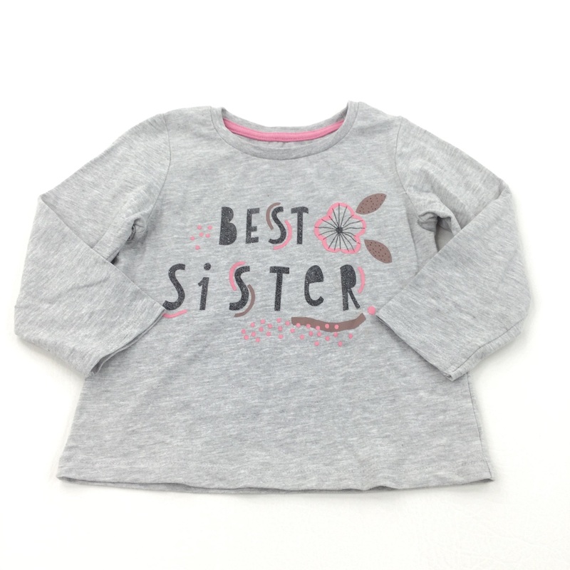 'Best Sister' Glittery Grey & Pink Long Sleeve Top - Girls 2-3 Years