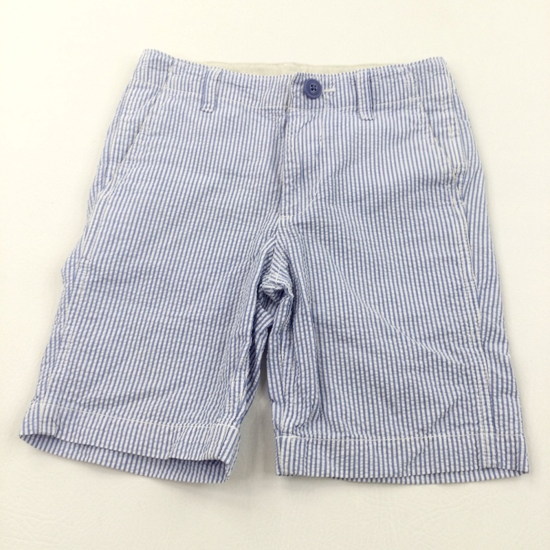 Blue & White Striped Lightweight Cotton Shorts with Adjustable Waistband - Boys/Girls 6 Years