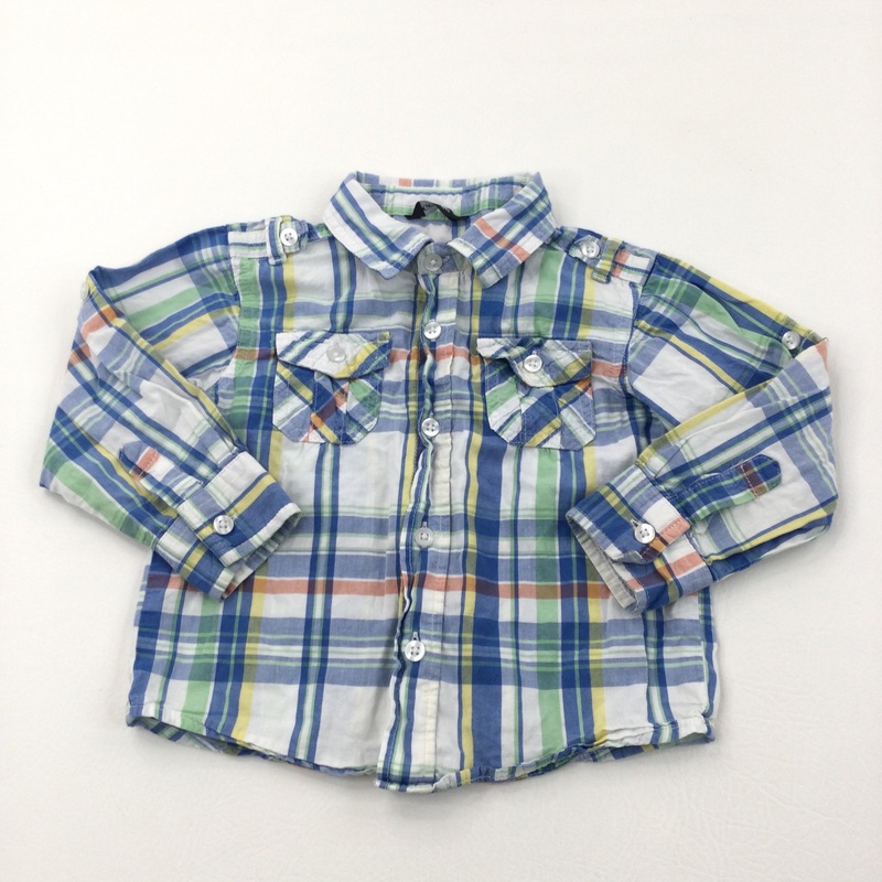 Blue, Yellow & White Checked Cotton Shirt - Boys 2-3 Years