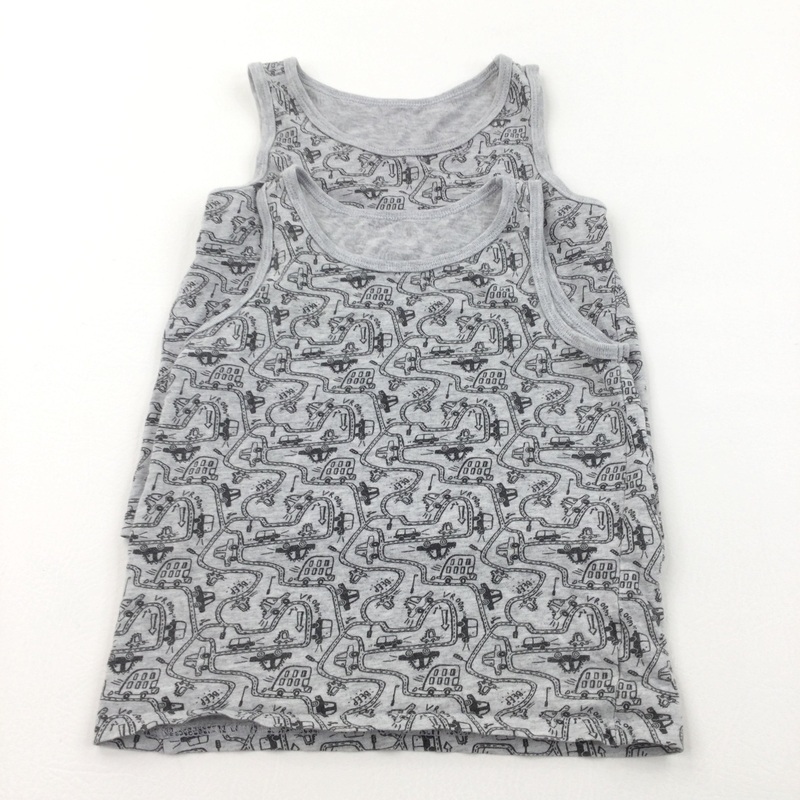 Cars & Roads Grey & Black Vests - Set of 2 - Boys 5-6 Years